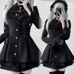 新品 ブラック セットアップ 長袖 ゴシッククロス リボン付き 量産型地雷系