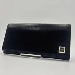 GUCCI グッチ 長財布 二つ折り　メタルプレート　ブラック　レザー