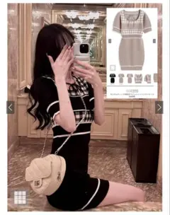 GRL ギンガムチェック柄配色ラインニットミニワンピース ブラック