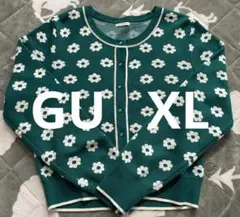 GUカーディガン　花柄　ニット　XL グリーン