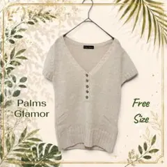 Palms Glamor【F】サマーニット 半袖 Vネック 淡色 韓国系 y2k