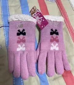 新品タグ付き　Barbie バービー♡ ピンク リボン柄 手袋 裏地あったかのサムネイル
