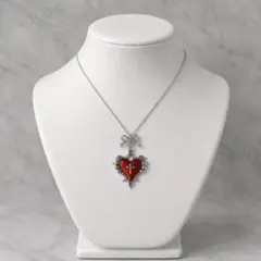 50cm シルバー レッド ゴシック ハート ヴィンテージ ネックレス
