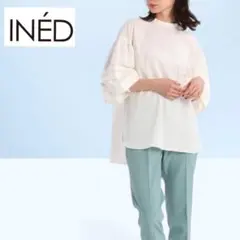 イネド☆スタンドカラーブラウス オフホワイト ボリュームスリーブ M ボウタイ