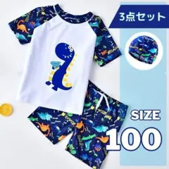 キッズ 水着 男の子 恐竜 帽子 ラッシュガード 白 100【138-1】