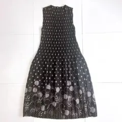 シェリーラファム☆フランシュリッペ　麻混　ビーズ　刺繍　リボン　ドット　黒　Ｍ シェリーラファム☆フランシュリッペ 麻混 ビーズ 刺繍 リボン ドット