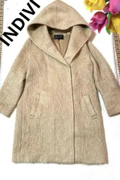 INDIVI インディヴィ　モヘアフーディーシャギーコート　ベージュ