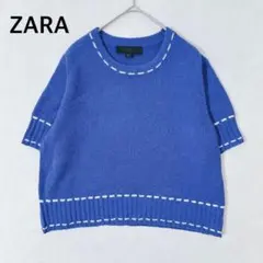 ZARA ザラ 半袖ニット ブルー S 爽やか カジュアル シンプル　モード'のサムネイル