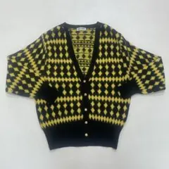 USED 90's ニットカーディガン 総柄 ウールニットレトロ