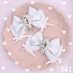 ハンドメイドヘアリボン 推し活 ライトブルー（薄め） ヘアメ ヘアメイク 量産型