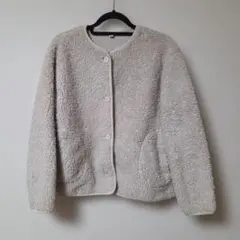 ユニクロ　UNIQLO　ボアフリースクルーネックカーディガン　オフホワイト　XL