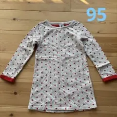 プチバトー水玉模様の長袖ワンピース 95cm