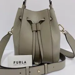 極美品✨フルラ　ミアステラ　2way ショルダーバッグ　巾着バケット　レザー　灰