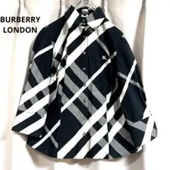 バーバリー メガチェックノバチェック七分袖シャツ 刺繍ホースロゴ 大きいサイズ