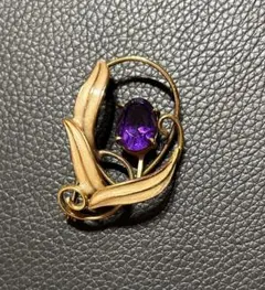 アメジストのエレガントなブローチ　蔦模様　ビンテージ　ロココ調