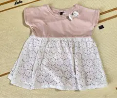 【即購入OK】BELLWINK 半袖カットソー レース　ピンク　100cm