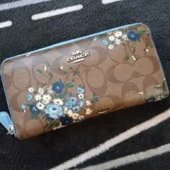 COACH 花柄 長財布 ブラウン/ブルー