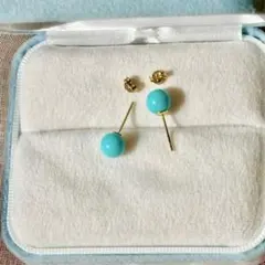 【新品】ターコイズ　ブルー　ゴールド　ピアス　1粒　トルコ石　s925