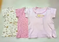90㎝　ベビー半袖シャツ肌着 3枚まとめ売り　セット　うさぎ　さくらんぼ　花