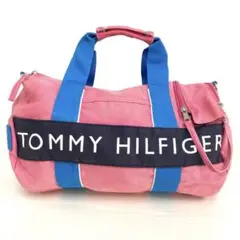 【TOMMY HILFIGER】ミニボストンバッグ　円筒型　ピンク　ブルー