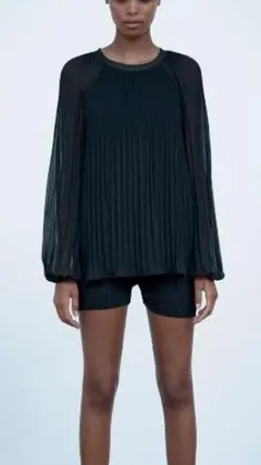 ザラ　ZARA　プリーツ　ブラウス　カットソー　シャツ　シアー