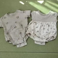 ロンパース2点セット ベージュ 気球 花柄