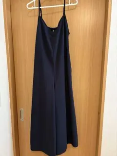 ネイビー ワイドレッグ サロペット