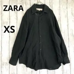 【ZARA】ザラ シワ加工長袖シャツブラウス Mブラック黒　シンプル無地　XS