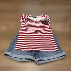赤と白のストライプ Tシャツとショートパンツ セット