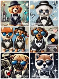P10 パネル生地　柴犬　ダックスフンド　18×18 6枚1セット
