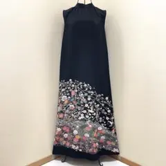 25031 着物リメイク　ワンピース　黒留袖　２Way　L リボン・ボレロ付