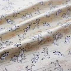 ラスト1点☆【巻きラスト・少しお得】金らん鳥獣戯画ターコイズ70cm×35cm