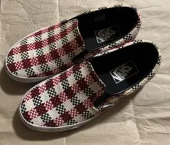 Vans バンズ チェック柄 スリッポン 赤 黒 白 23.5
