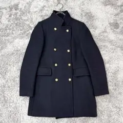 ♡ザラ【M相当】濃紺 ミドル丈コート 金ボタン スタンドカラー 通勤通学