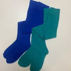 ニーハイソックス　ブルー系　エメラルドグリーン系　2足セット　ニーハイ　靴下