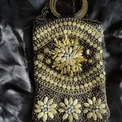 【美品】nano universe サテンビジュー チェーンバッグ