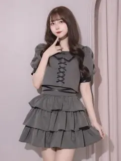 pium ドーリーフリルセパレートスイムウェア ギンガムブラック 新品