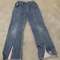 サイドスリット ワイドレッグデニムパンツ