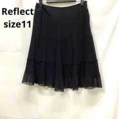 Reflect 黒 ひざ丈　フレアプリーツスカート フリル裾