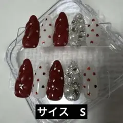 赤と白のハートデザインネイルチップ10個セット