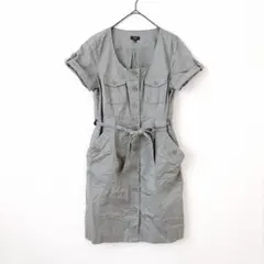 TALBOTS タルボット 半袖ワンピース カーキ 前開き カジュアル コットン