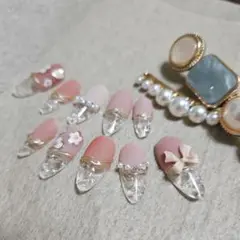#7 ガラスフレンチ マットピンク ネイル