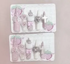 ♡現品♡ネイルチップ量産型地雷系ねこ平成女児ゴテゴテ白ピンク