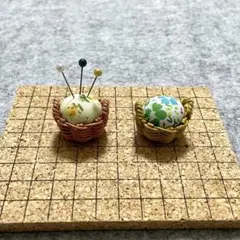 ピンクッション ミニチュアバスケット型2個セット（花柄）クラフトバンド