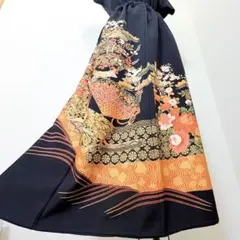 【1点物】美品　着物　リメイク　ロングスカート　黒留袖　正絹　花柄