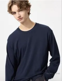 ソフトタッチクルーネックTシャツ　長袖　ネイビー