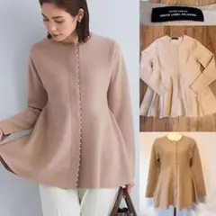 プチ フェイクパール ペプラム プルオーバー カーディガン