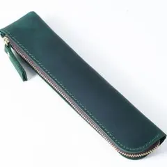 本革 レザー ダークグリーン ペンケース 筆箱 5〜7本収納