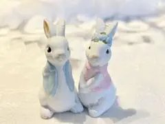 ウサギの置物 2匹セット 陶器製