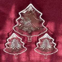 クリスマスツリー型ガラス皿 大１枚 小２枚　３点セット